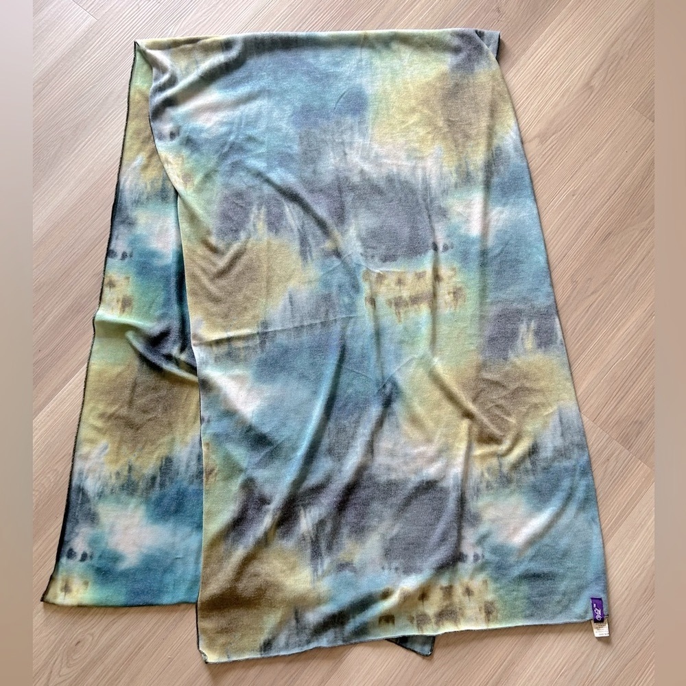 Scarf Tie Dye Watercolor Blues Greens Tan USA Made NWOT Art Shawl Wrap